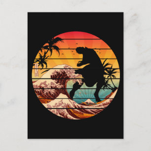 CARTÃO POSTAL DINOSSAURO ENGRAÇADO ONDA DE KANAGAWA VINTAGE