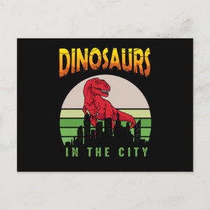 Cartão Postal Dinossauro na Cidade   Design de Dinossauro