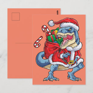 Cartão Postal Dinossauro Natal Papai Noel T rex Homens
