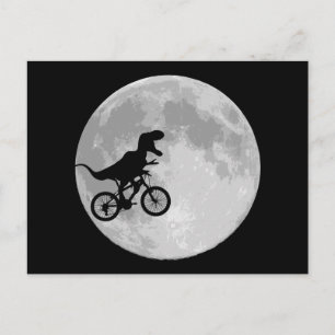 Cartão Postal Dinossauro numa bicicleta com lua