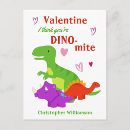 Cartão Postal Dinossauro para crianças Dia de os namorados Dino-