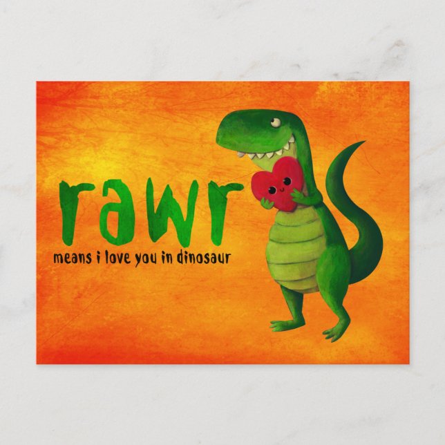 Cartão Postal Dinossauro Romântico RAWR T-rex (Frente)