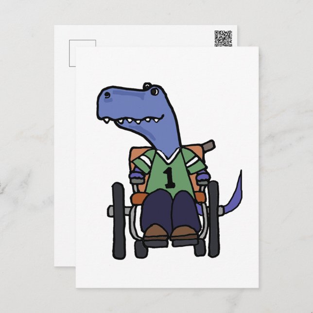 Cartão Postal Dinossauro T-rex bonito em desenho em cadeira de r