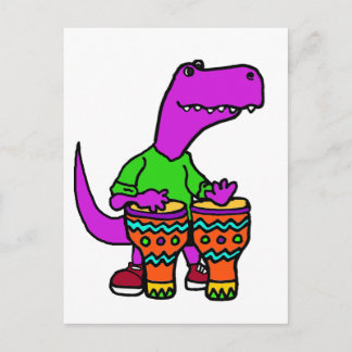 Cartão Postal Dinossauro T-rex bonito tocando tambores de Bongo