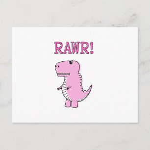Cartão Postal Dinossauro T-Rex, Cartoon Rosa, Bonito E Irritado