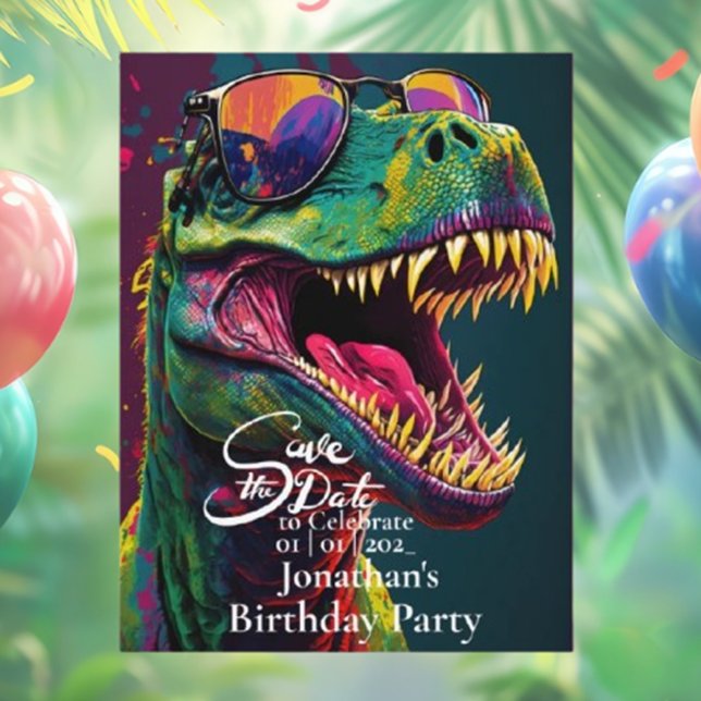 Cartão Postal Dinossauro T-Rex Verde Salve a data (Celebrate your special day with a fun Dinosaur T-Rex green save the date postcard!  )