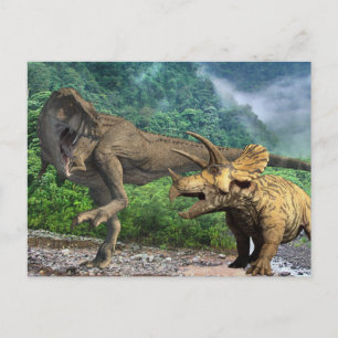 Cartão Postal Dinossauro Tiranossauro Triceratops