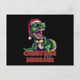 Cartão Postal Dinossauro Verde de Natal Design de Dinossauro