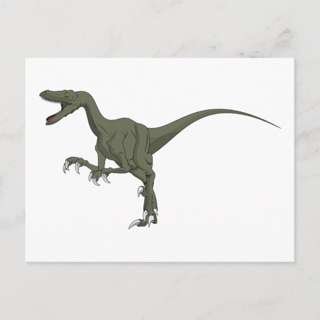 Cartão Postal Dinossauro Verde Velociraptor (Frente)