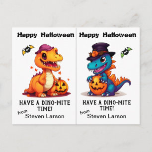 Cartão Postal Dinossauros Abóbora Escola Festa Halloween