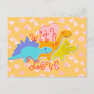 Cartão postal Dinossauros com Corações com Amor