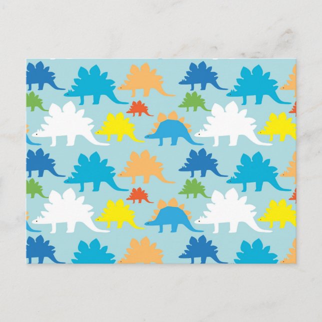 Cartão Postal Dinossauros Designs Azul Laranja Amarelo Dinossaur (Frente)