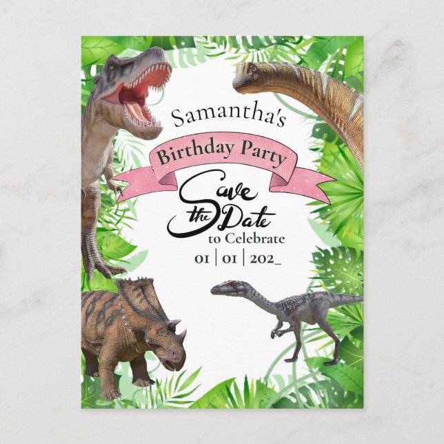 Cartão Postal Dinossauros do Mundo Jurássico Selva Girly (Frente)