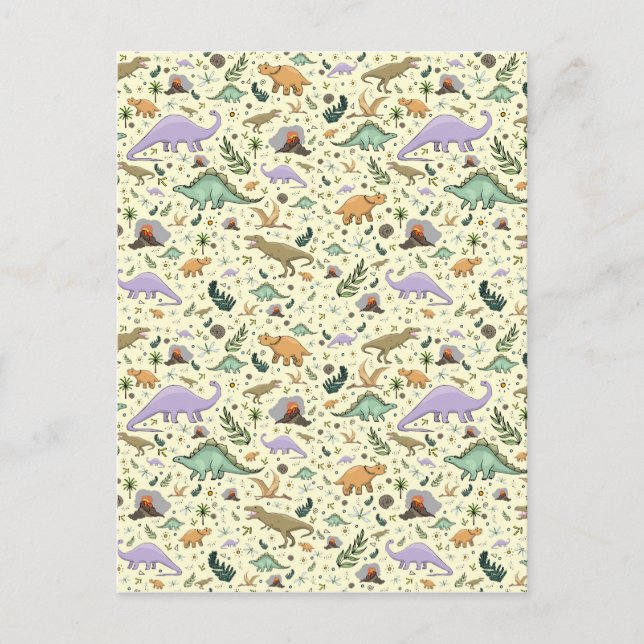 Cartão Postal Dinossauros em Amarelo (Frente)