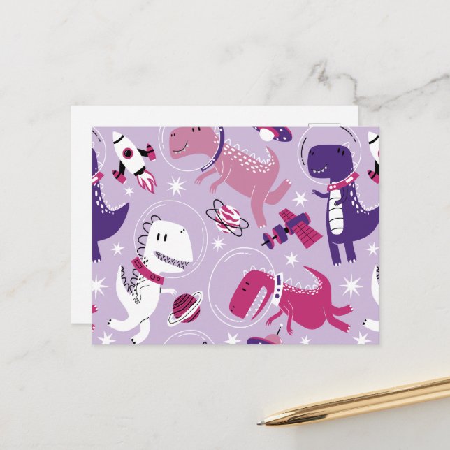 Cartão Postal Dinossauros Espaciais, Dinossauros Cutos, Estrelas (Frente/Verso In Situ)