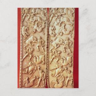 Cartão Postal Diptych com uma cena de caça de leão