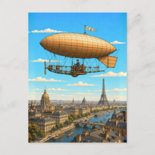 Cartão Postal Dirigível Santos-Dumont Acima de Paris