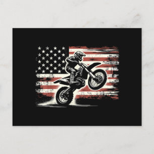 Cartão Postal Dirt Bike American Flag Motocross Biker Vintage EU