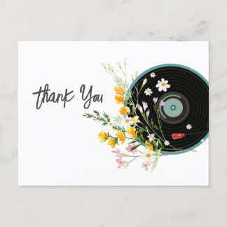Cartão Postal Disco de Vinil, Música Antiga Rústica, flores