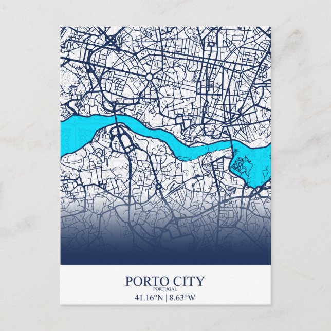 Cartão Postal Diseño personalizado de mapa de la ciudad de Porto (Frente)