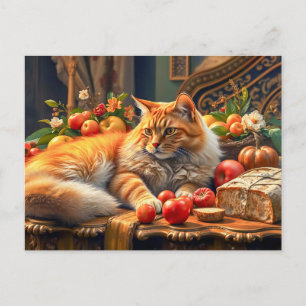 Cartão Postal Disposição de Gato em Fruta de Lush e Flor