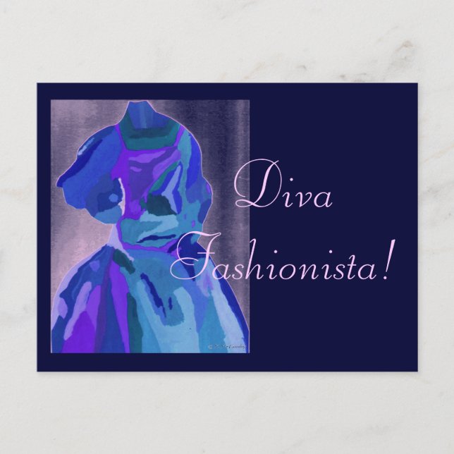 Cartão Postal Diva Fashionista Em Azul I (Frente)