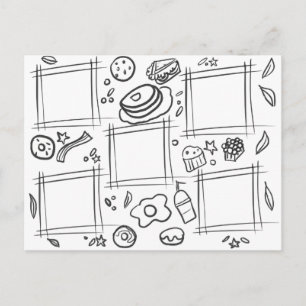 Cartão Postal Diversão de Desenho e Rabisco de Café da Manhã Col