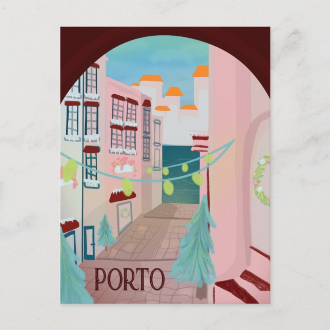 Cartão Postal Diversão do Porto Português de inverno (Frente)
