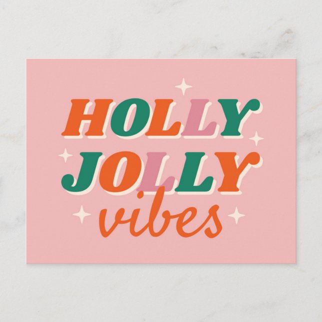 Cartão Postal Diversão Holly Jolly Vibes Design de Natal (Frente)