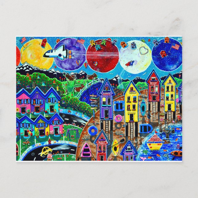 Cartão Postal Diversão Life Beach Space Shuttle Plants Ocean Kid (Frente)