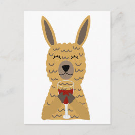 Cartão Postal Diversão Llama Bebendo Vinho Vermelho