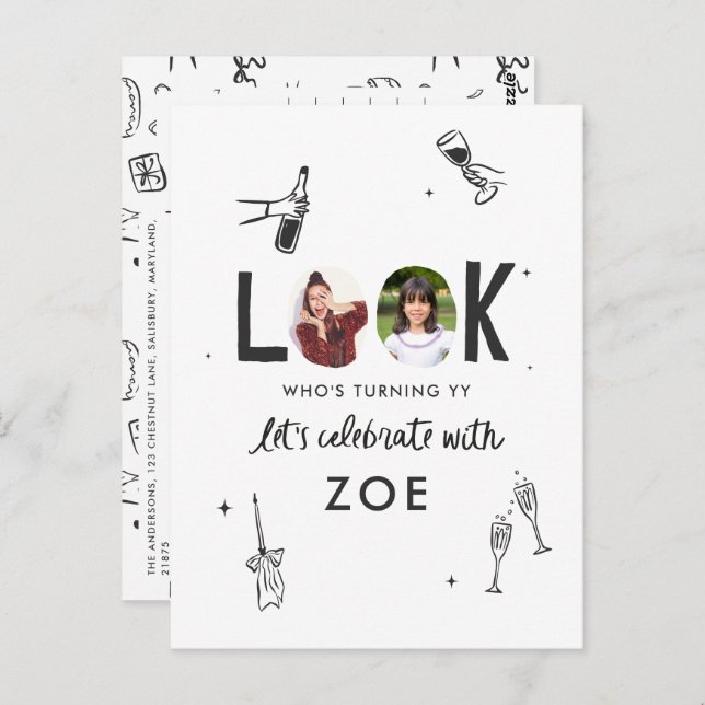 Cartão Postal Diversão Moderna com Colagem de Fotos Aniversário  (Frente/Verso)