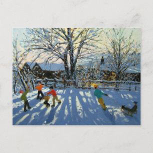 Cartão Postal Diversão na neve Tideswell Derbyshire