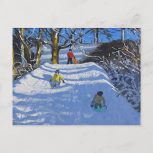 Cartão Postal Diversão no Wash Green Derbyshire na neve 2014