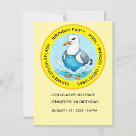 Cartão Postal Diversão Splash Gaivota Festa de verão na Piscina