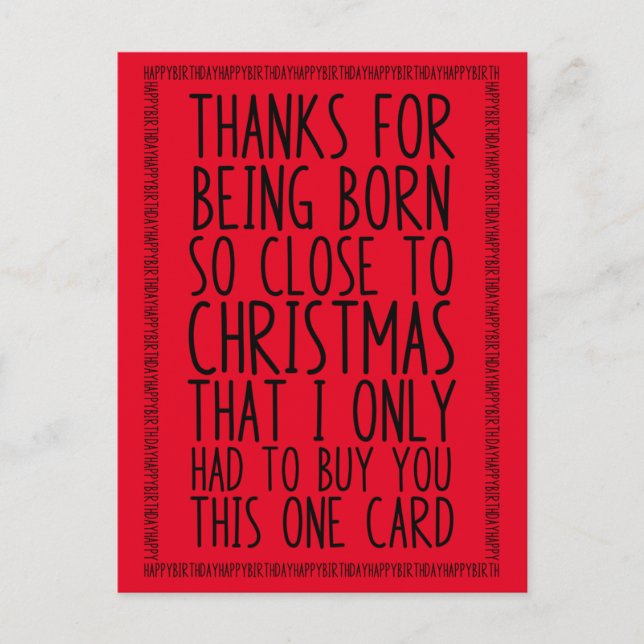 Cartão Postal Divertido Aniversário de Dezembro e Natal Combinad (Frente)