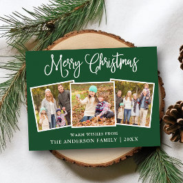 Cartão Postal Divertido Caligrafia Natal 3 Fotos Verde