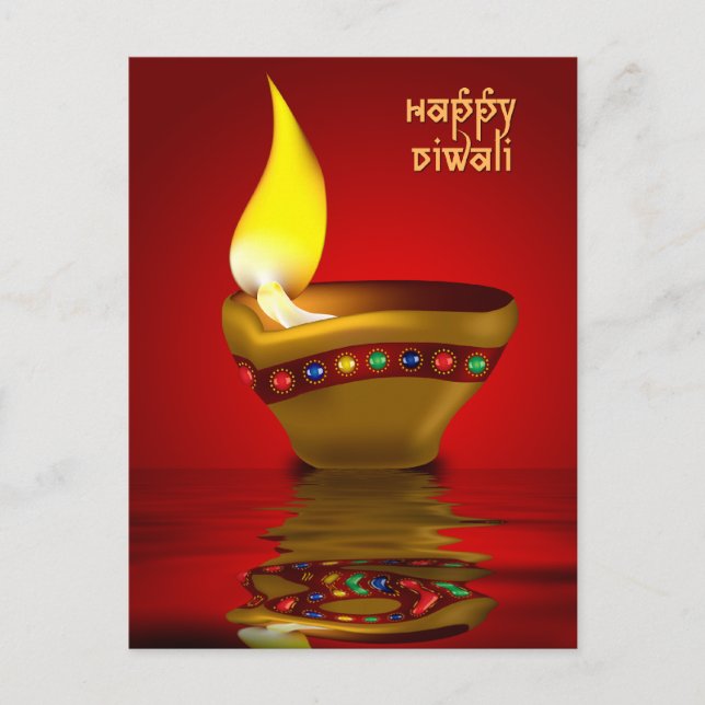 Cartão Postal Diwali Diya - Ilustração da lâmpada do óleo (Frente)