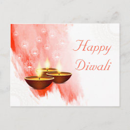 Cartão Postal Diwali Red Watercolor com Diyas