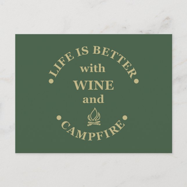 Cartão Postal Dizendo camping e vinho engraçados (Frente)