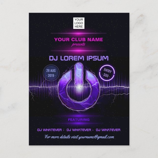 Cartão Postal DJ Music e Dance Gig (Frente)