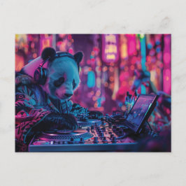 Cartão Postal DJ Panda com fones de ouvido