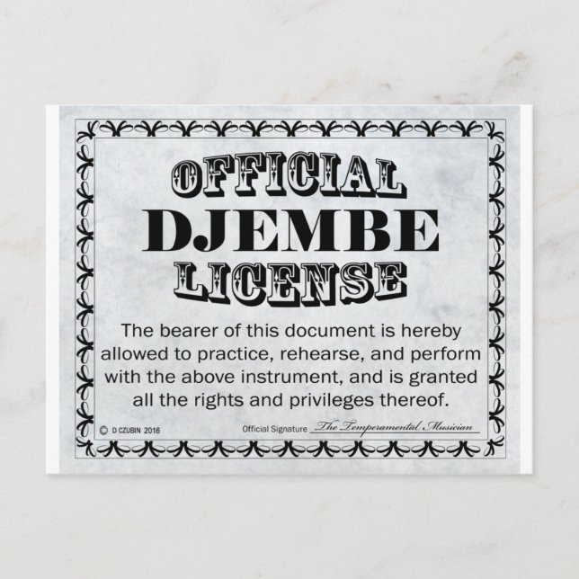 Cartão Postal Djembe License (Frente)