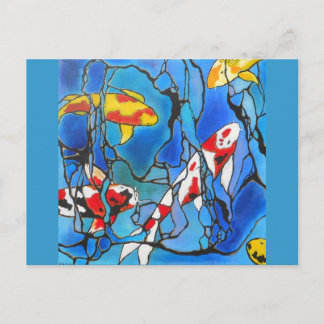 Cartão Postal "Do Azul" Pintura De Peixe Koi!