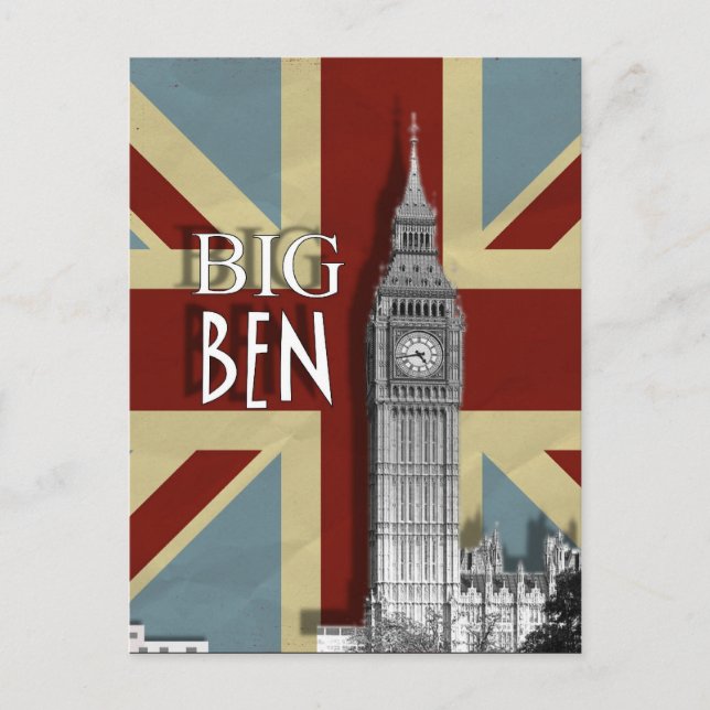 Cartão postal do Big Ben London British Union Jack (Frente)