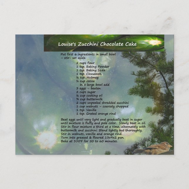 Cartão Postal do Bolo de Chocolate com Abobrinha d (Frente)