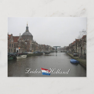 Cartão postal do Canal de Leiden e da Igreja Citys