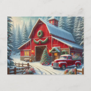 Cartão postal do celeiro vermelho de Natal com cam