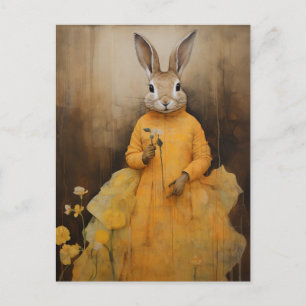 Cartão postal do coelho em um vestido amarelo