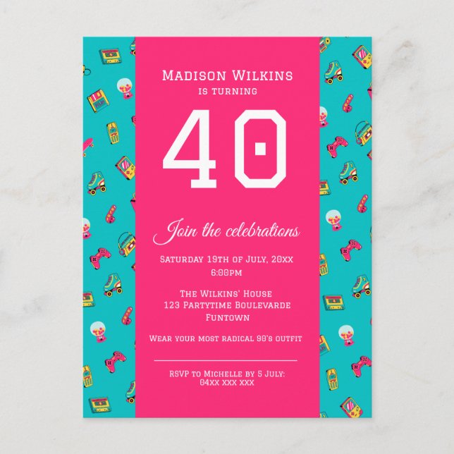 Cartão-postal do Convite de festas aniversário de  (Frente)